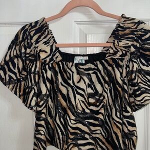 Queen of Sparkles cropped tiger print top with sequins
